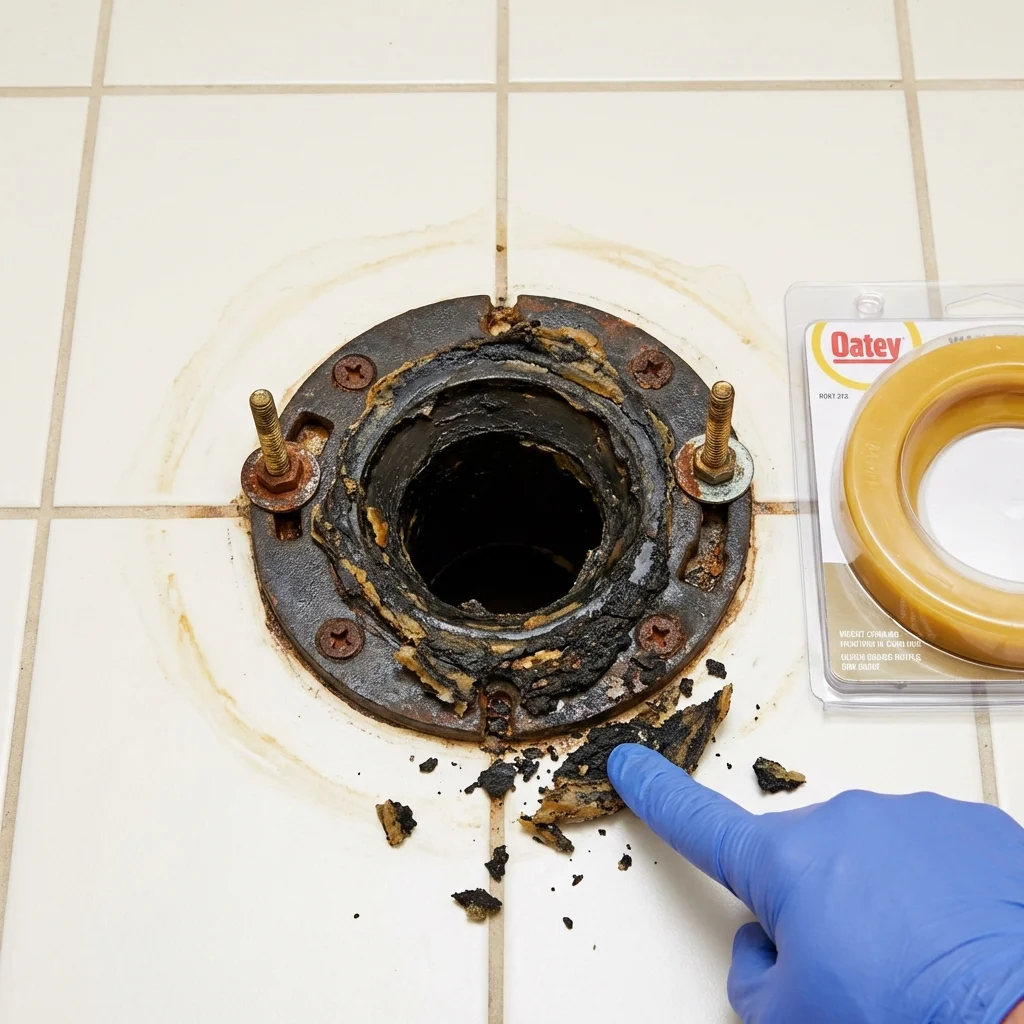 Failed wax ring showing water seepage at the base of a toilet in a Richlands, VA home