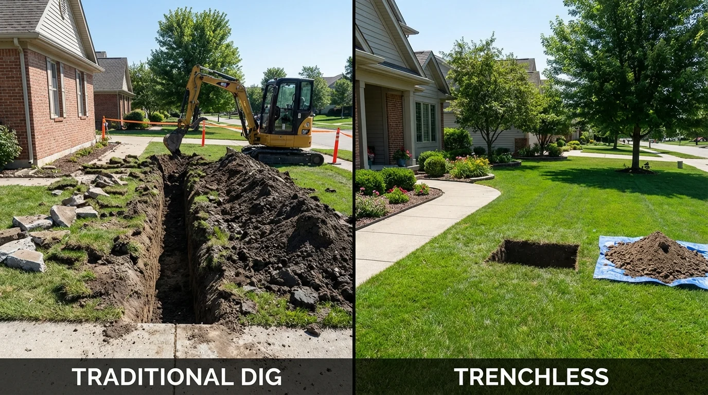 Trenchless sewer repair with minimal yard damage versus traditional excavation in Richlands, VA